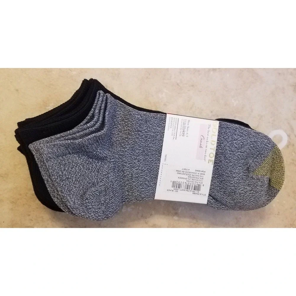 GoldToe Casuals Women Socks Liners Low Cut 7pk Black Gray Fits Shoe size 6-9 NEW